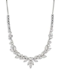 Prima Cubic Zirconia Cluster Statement Necklace in Rhodium Plated, 16"-18"