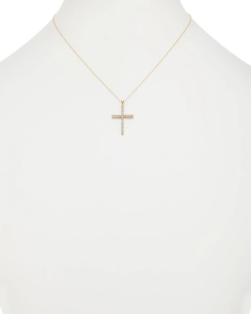 Diamond Micro-Pave Cross Pendant Necklace in 14K Gold