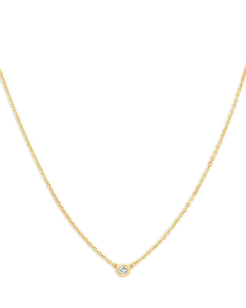 Diamond Bezel Solitare Necklace 14K Gold, 0.05 tcw