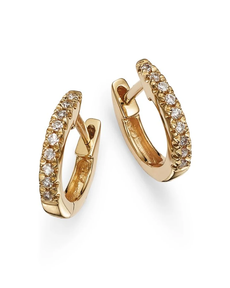 14K Yellow Gold Diamond Tiny Huggie Second Piercing Earrings - Exclusive
