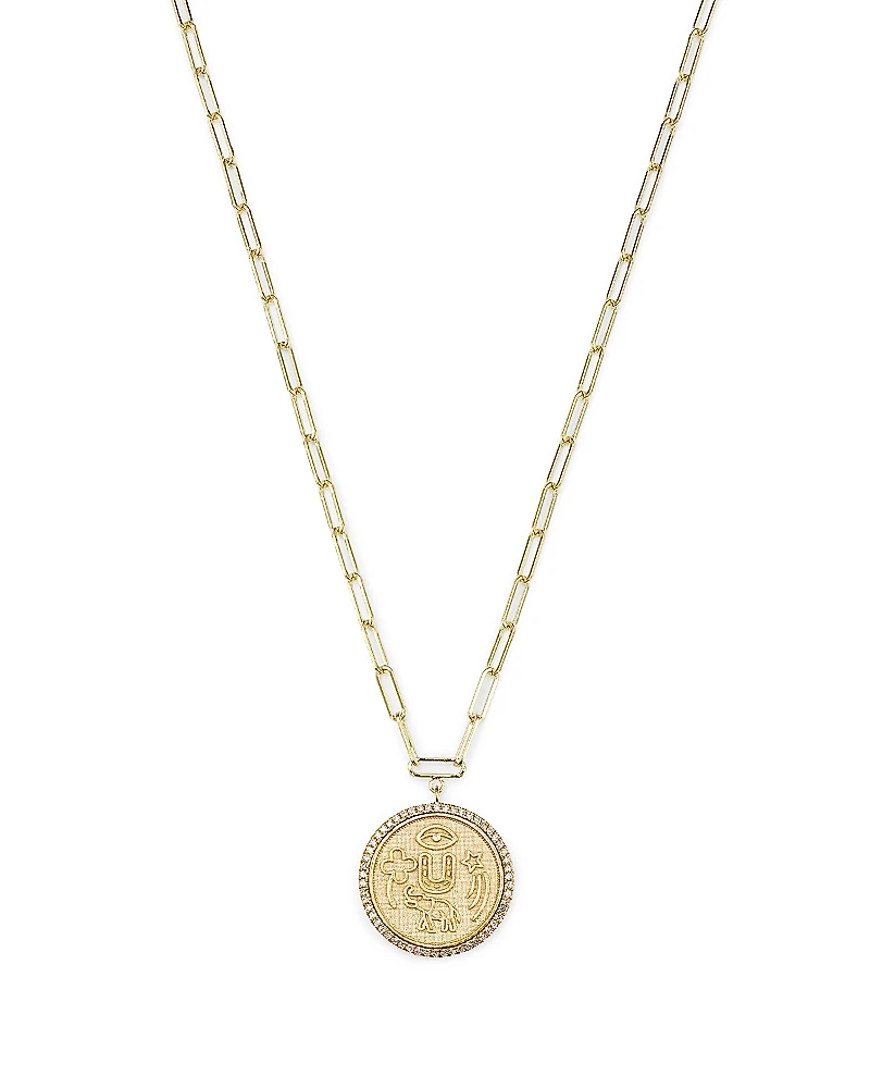 Meira T 14K Yellow Gold Diamond Coin Charm Necklace, 16