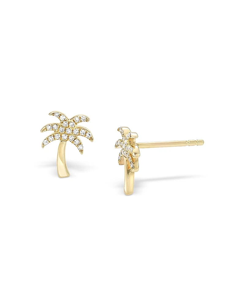 Zoe Lev 14K Yellow Gold Diamond Palm Tree Stud Earrings