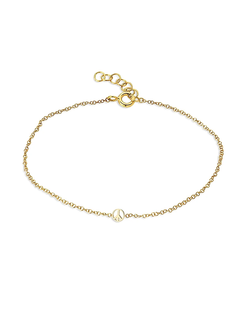Zoe Lev 14K Yellow Gold Tiny Peace Sign Chain Link Bracelet