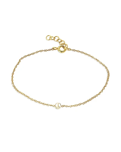 Zoe Lev 14K Yellow Gold Tiny Peace Sign Chain Link Bracelet