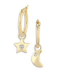 Bloomingdale's Fine Collection Diamond Star & Moon Dangle Hoop Earrings