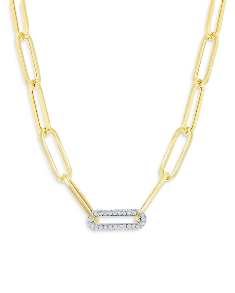 Diamond Paperclip Necklace in 14K Yellow Gold, 0.70 tcw