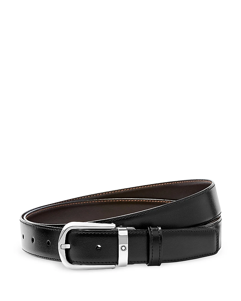 Montblanc Men's Horseshoe Stainless Steel Reversible Leather Belt