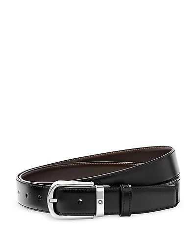 Montblanc Men's Horseshoe Stainless Steel Reversible Leather Belt