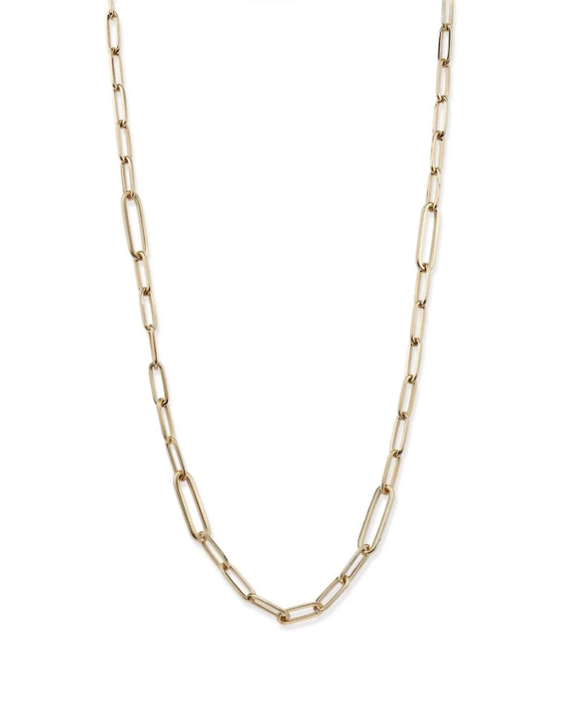 14K Yellow Gold Paperclip Link Chain Necklace, 18"