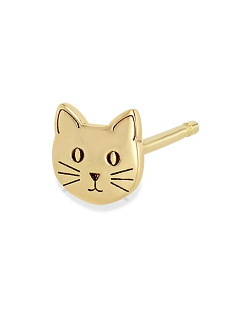 14K Yellow Itty Bitty Symbols Cat Single Stud Earring