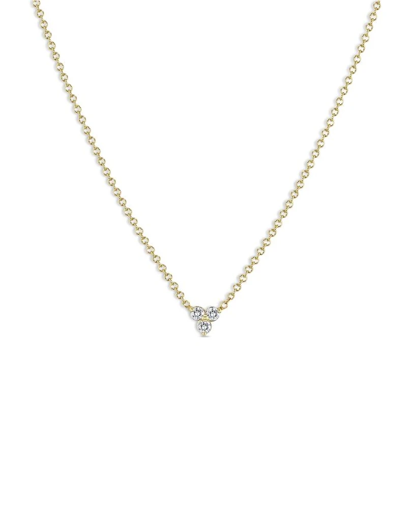 14K Yellow Gold Diamond Triple Cluster Statement Necklace, 14-16"