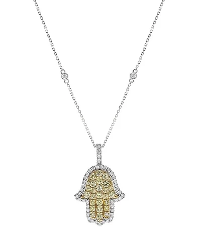 White & Yellow Diamond Hamsa Pendant Necklace in 14K Yellow & White Gold, 1.35 tcw