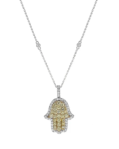 Bloomingdale's Fine Collection White & Yellow Diamond Hamsa Pendant Necklace
