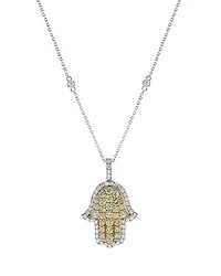 Bloomingdale's Fine Collection White & Yellow Diamond Hamsa Pendant Necklace