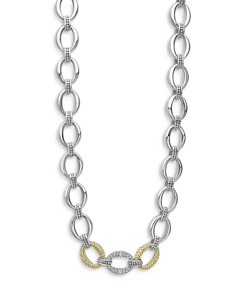 Sterling Silver & 18K Yellow Gold Caviar Luxe Diamond Link Necklace, 18"