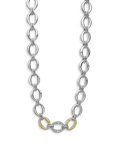 Sterling Silver & 18K Yellow Gold Caviar Luxe Diamond Link Necklace, 18"