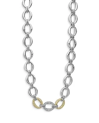Sterling Silver & 18K Yellow Gold Caviar Luxe Diamond Link Necklace, 18"