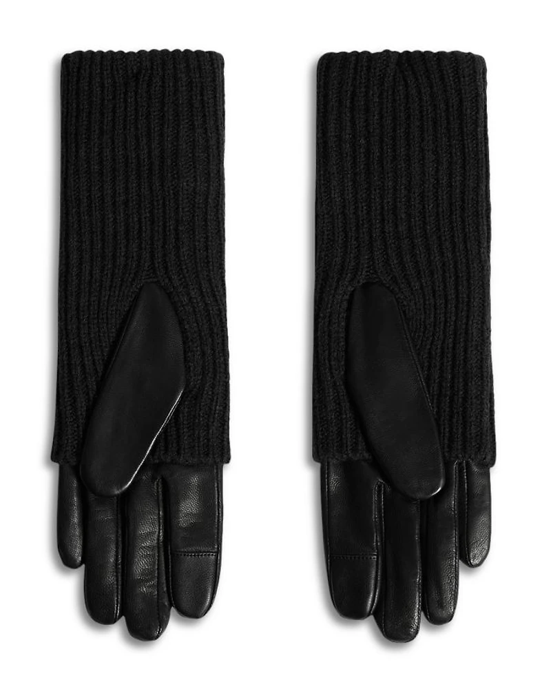Long Knit Cuff Leather Gloves