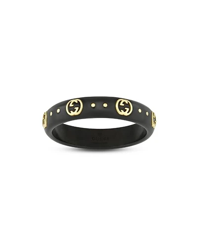 18K Yellow Gold Icon Black Synthetic Corundum Logo Ring (Also White Zirconia)