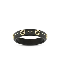 18K Yellow Gold Icon Black Synthetic Corundum Logo Ring (Also White Zirconia)