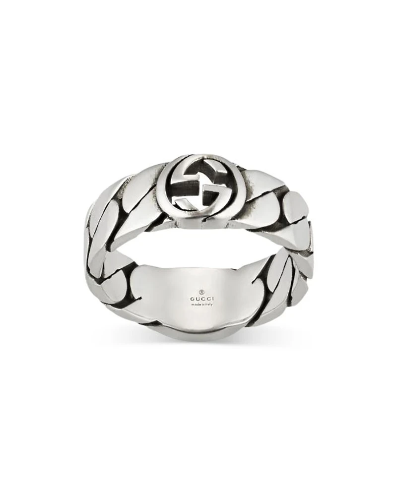 Sterling Silver Interlocked G Black Enamel Chain Link Ring