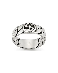 Sterling Silver Interlocked G Black Enamel Chain Link Ring