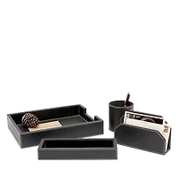Pigeon & Poodle Larne Black Full Grain Leather Desk Accessories, Set of 4