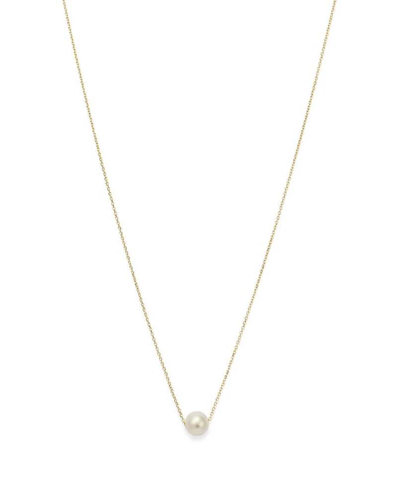 14K Yellow Gold Cultured Freshwater Pearl Solitaire Necklace, 18"