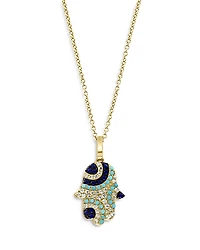 Bloomingdale's Fine Collection Blue Sapphire, Turquoise & Diamond Hamsa Hand Pendant Necklace