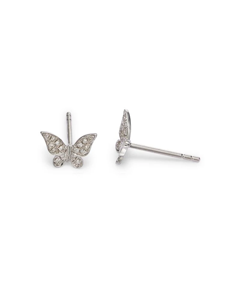 14K White Gold Diamond Butterfly Stud Earrings
