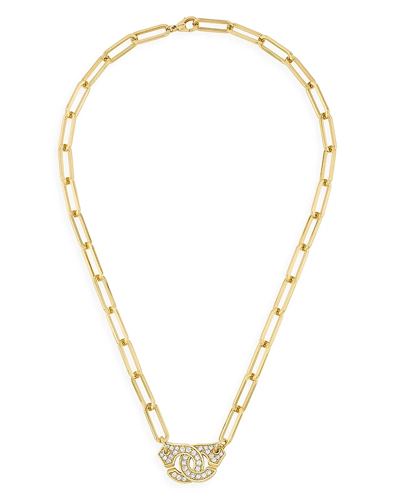 Dinh Van18K Yellow Gold Menottes Diamond Pave Interlocking Ring Pendant Necklace, 17.7