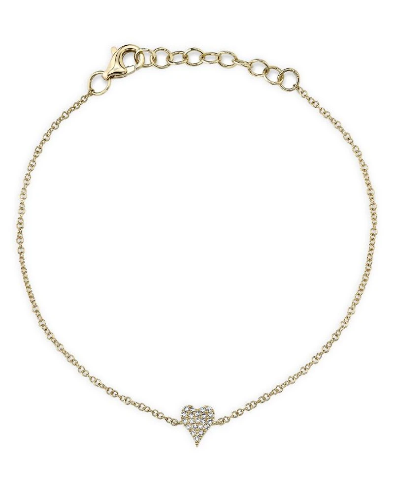 14K Yellow Gold Diamond Pavé Heart chain Bracelet - Exclusive