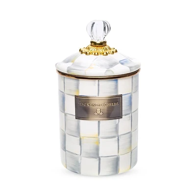 Sterling Check Enamel Canister, Medium