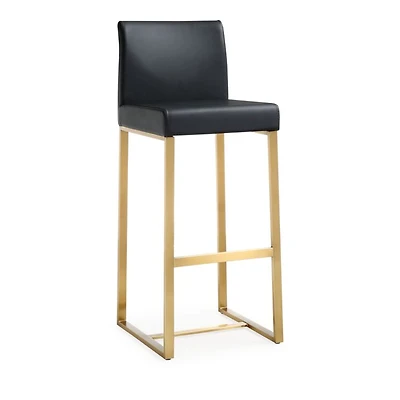 Denmark Performance Faux Leather and Gold Steel Barstool, Set of 2