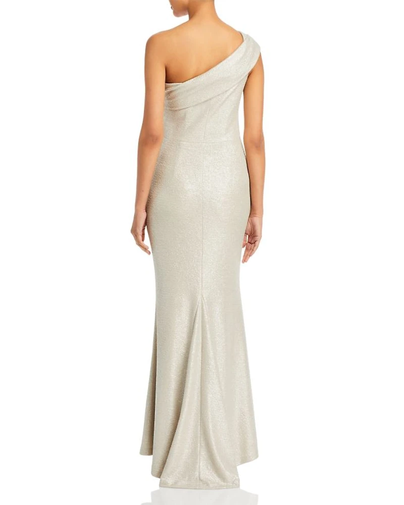 Metallic Knit One Shoulder Gown