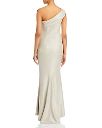 Metallic Knit One Shoulder Gown