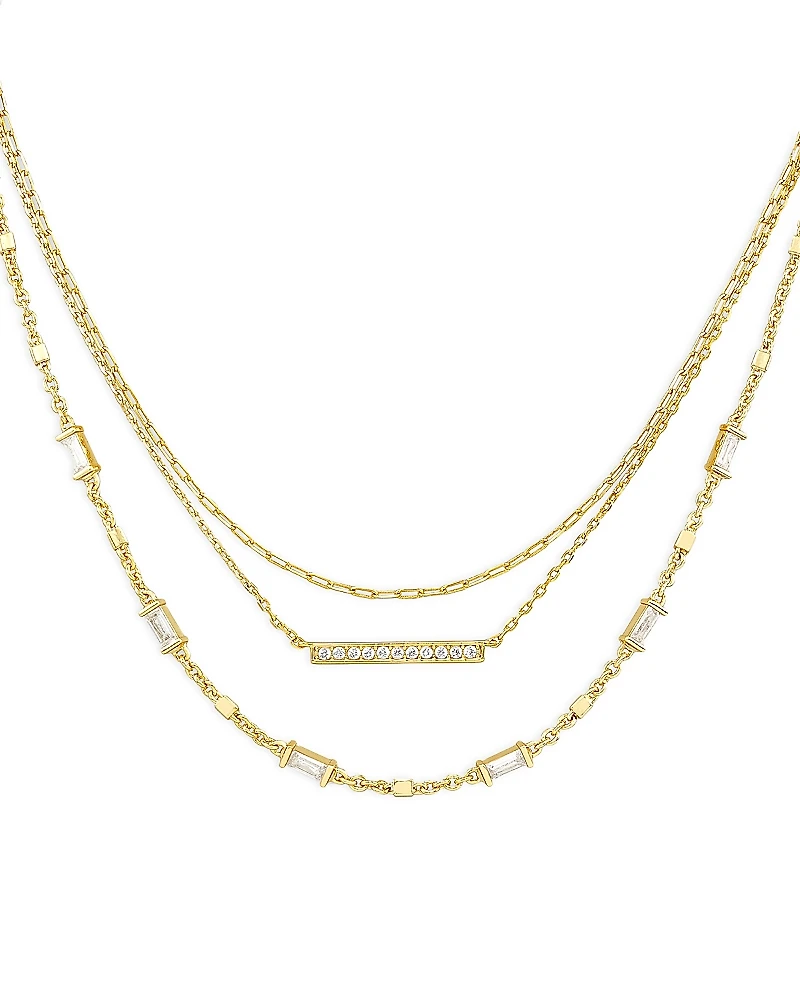 Kendra Scott Addison Pave Bar & Baguette Cubic Zirconia Layered Necklace