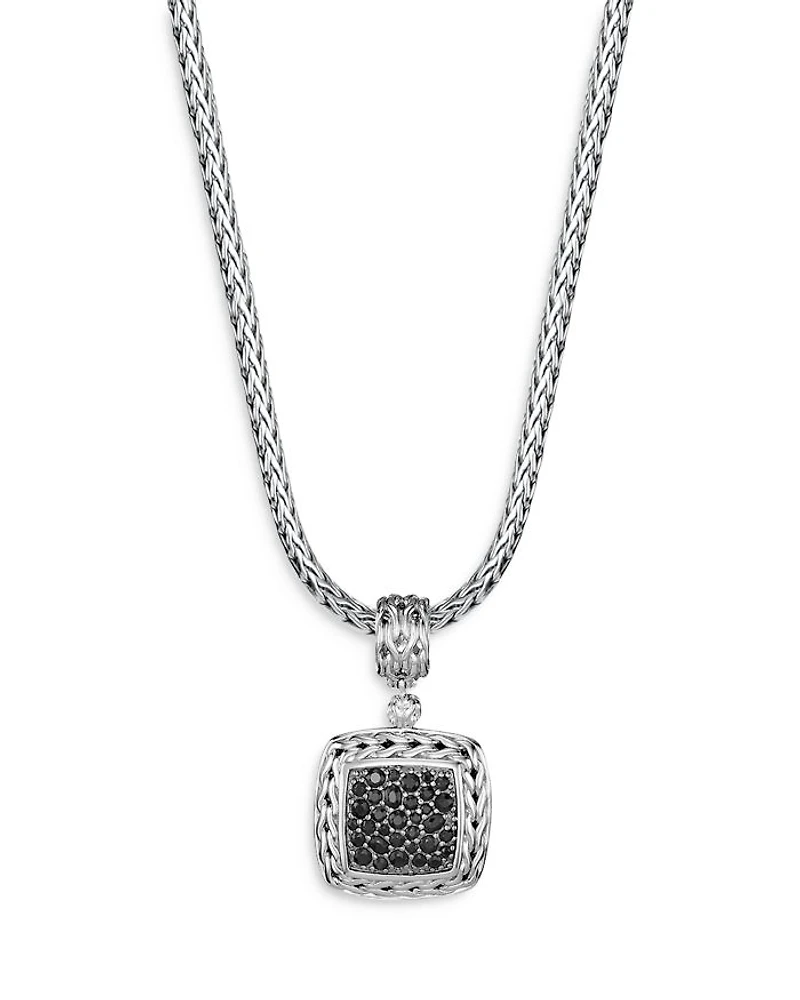 Sterling Silver Classic Chain Medium Square Pendant with Black Sapphire