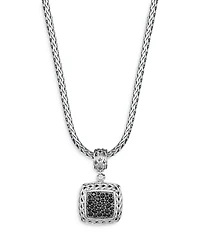 Sterling Silver Classic Chain Medium Square Pendant with Black Sapphire