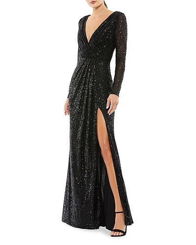 Mac Duggal Sequined Long Sleeve Gown