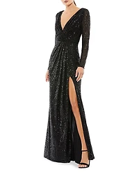 Mac Duggal Sequined Long Sleeve Gown