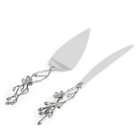 White Orchid Wedding Cake Knife & Server Set