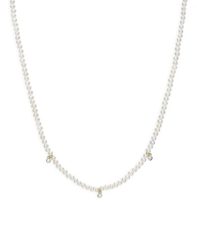 14K Yellow Gold Cultured Freshwater Pearl & Diamond Collar Necklace, 14-16"