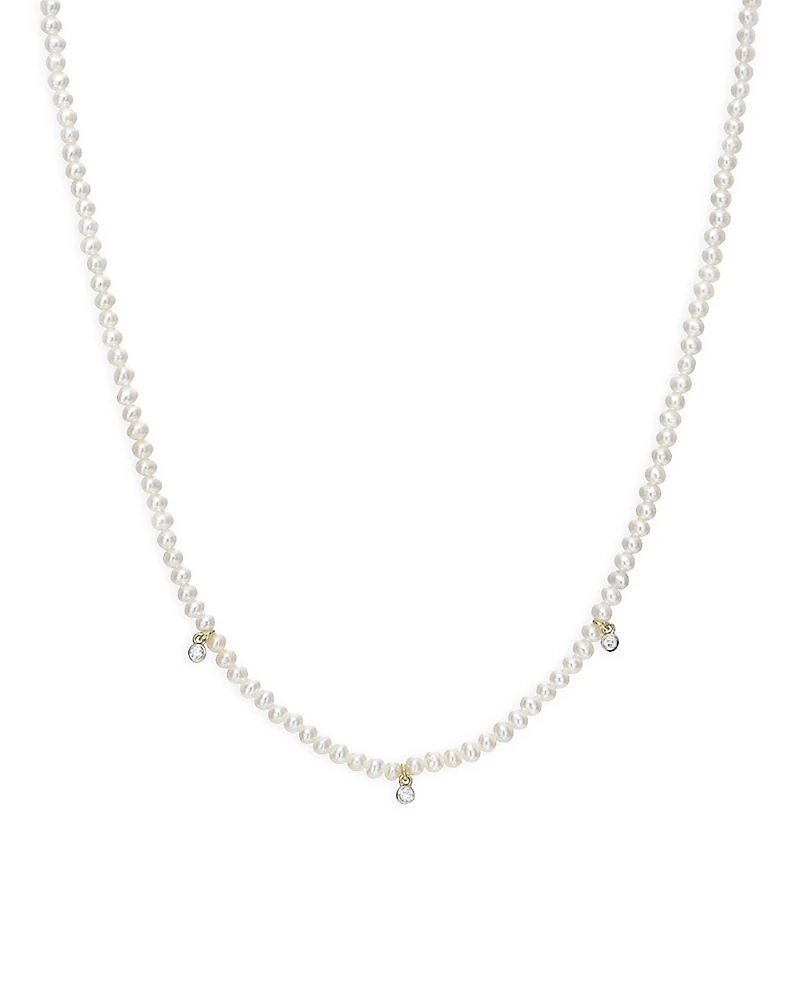 Zoe Lev 14K Yellow Gold Cultured Freshwater Pearl & Diamond Collar Necklace, 14-16