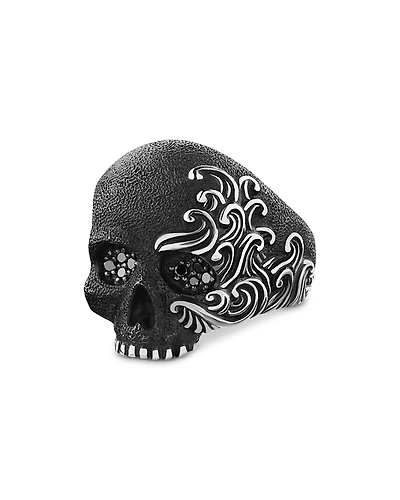 David Yurman Men's Sterling Silver Waves Skull Ring with Black Diamonds