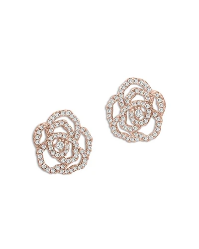 Diamond Rose Flower Earrings in 14K Rose Gold, 0.30 tcw