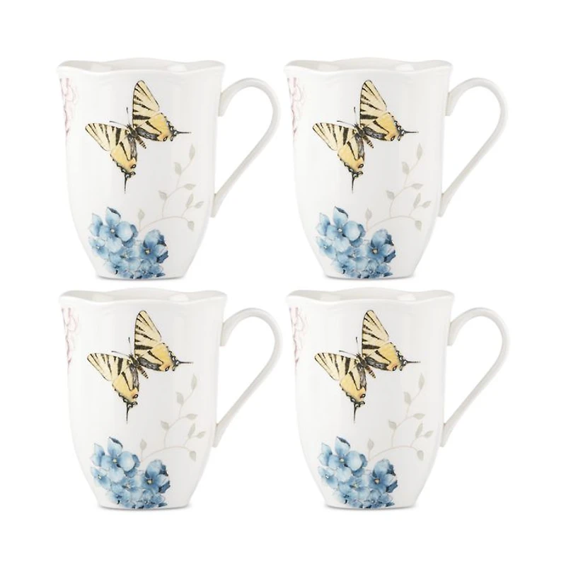Butterfly Meadow Hydrangea 4 Piece Mug Set
