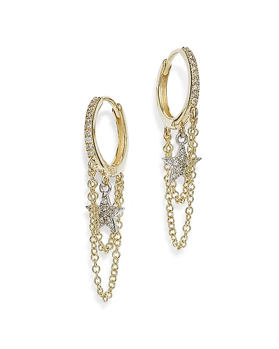 Meira T 14K Yellow and White Gold Pave Diamond Star Hoop Earrings