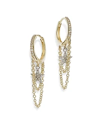 Meira T 14K Yellow and White Gold Pave Diamond Star Hoop Earrings