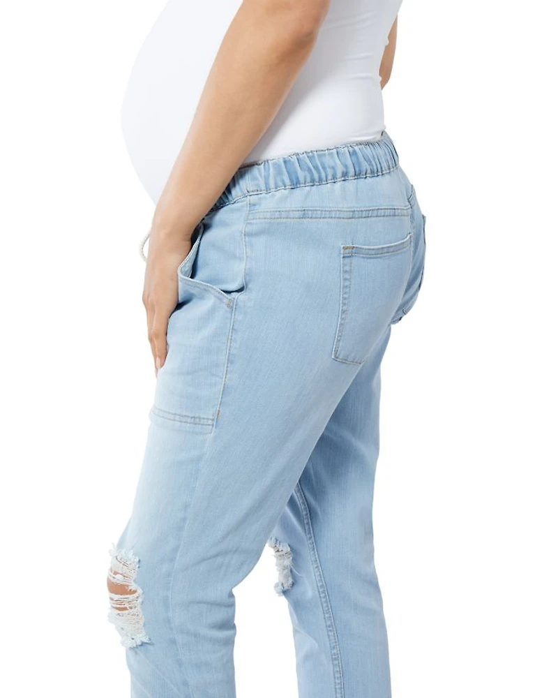 Distressed Drawstring Maternity Jeans